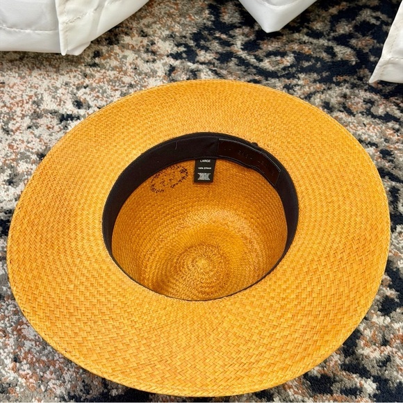Janessa Leone ‘Panton’ Tan Straw Hat with Navy Blue Lamb Leather Band main image 5